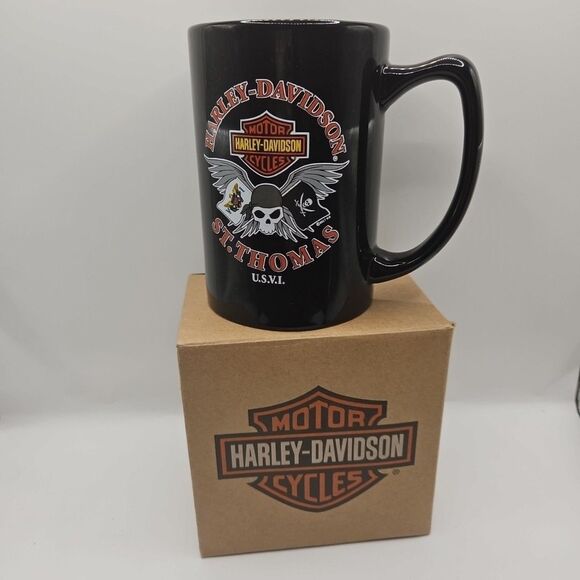 2017 Black Skull Harley-Davidson Motorcycle ST. Thomas USVI  Coffee Cup Mug Tea - Picture 1 of 16